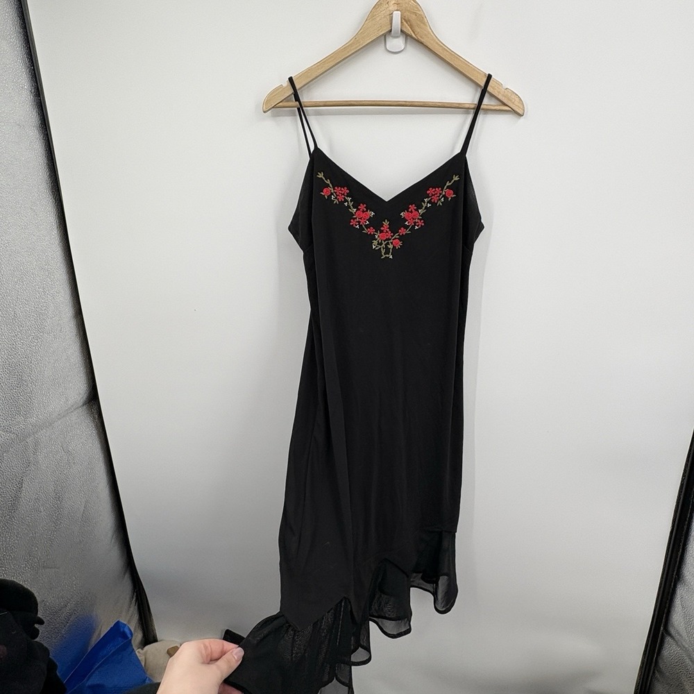 Vintage 90s Y2K Slip Dress 6 Whimsigoth Floral Embroidered Dark Fairy Bias Midi - Picture 2 of 11